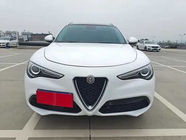 The used car Alfa Romeo Stelvio with white exterior and red interior